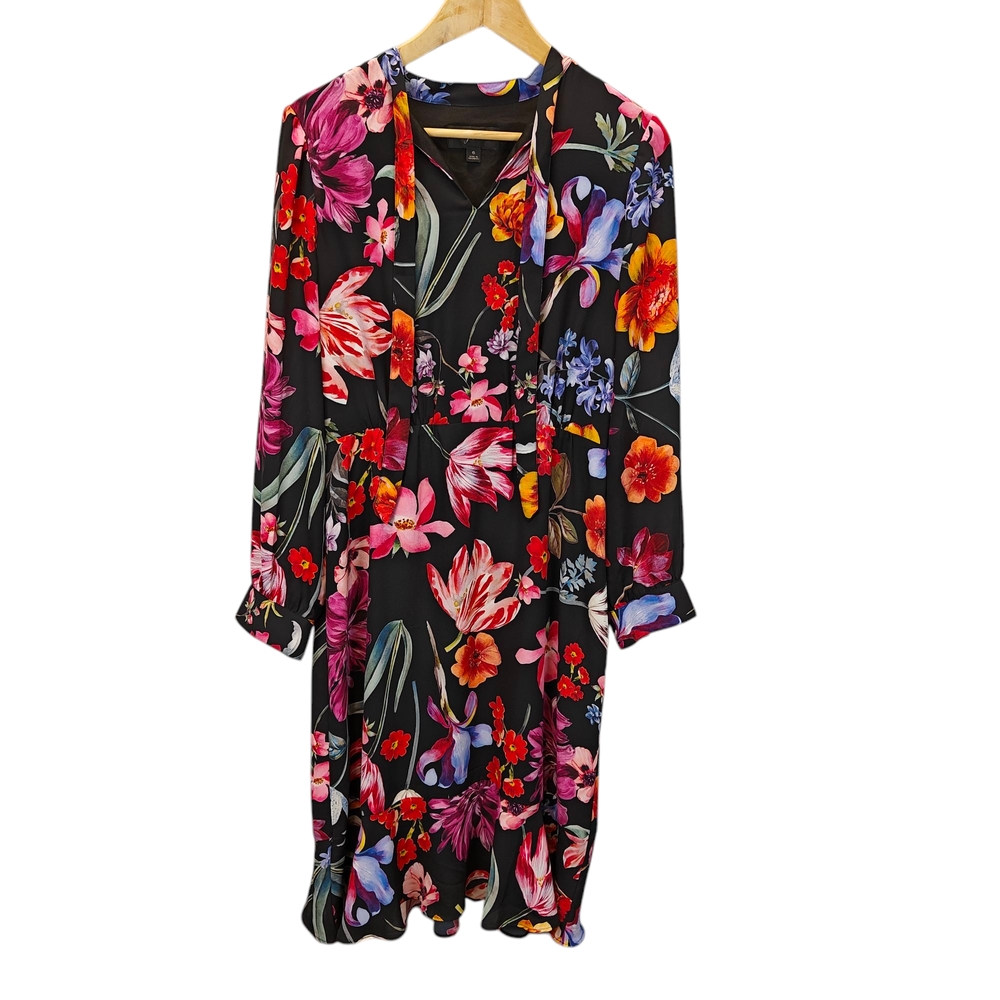 J. Crew Tie Neck Ruffle Midi Dress in Midnight Dutch Floral Size 6 - Picture 9 of 14